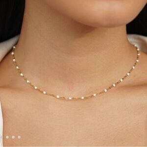 NWT Gold Necklace with white beads